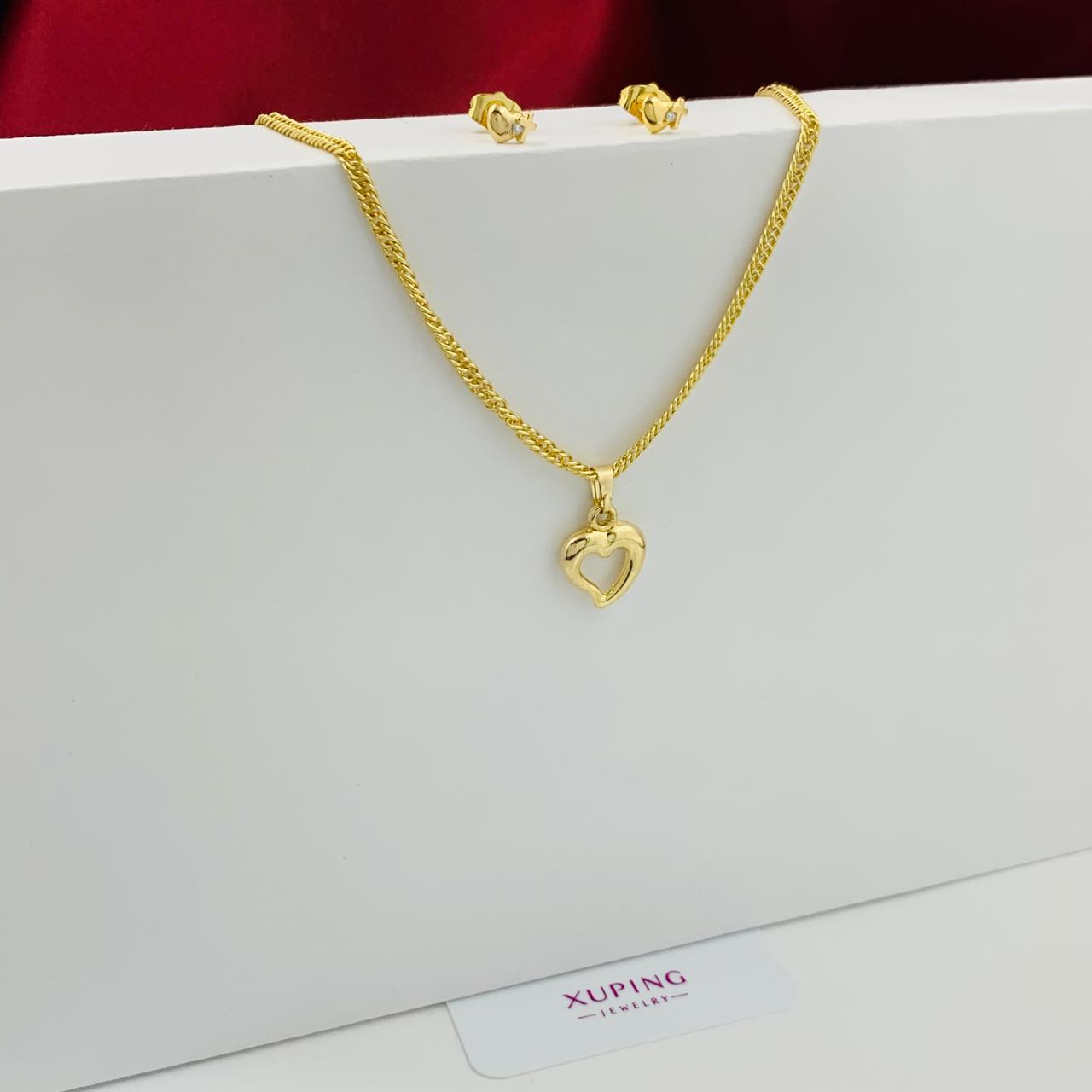 JUEGO RODIO CORAZON DORADO, CADENA Y TOP